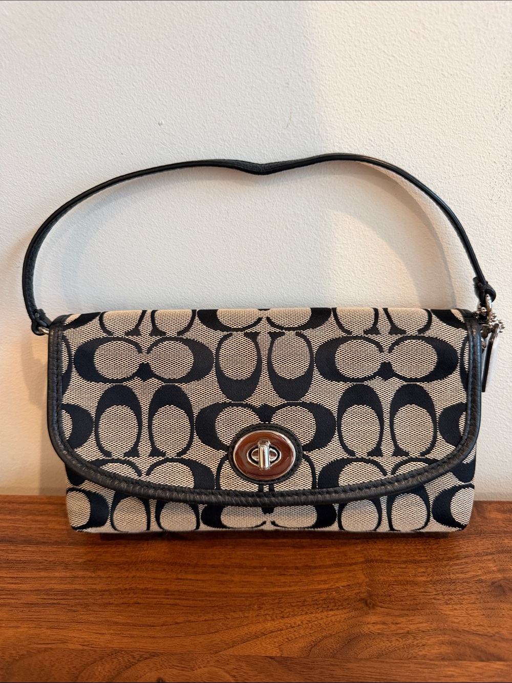 Coach Y2K Signature Jacquard Canvas Turn-Lock Shoulder Wristlet in Black & Gray